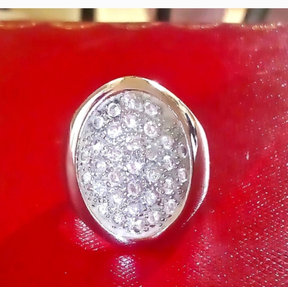 Vintage Sterling Silver 925 Rhodium Plated Oversized Oval White Bling